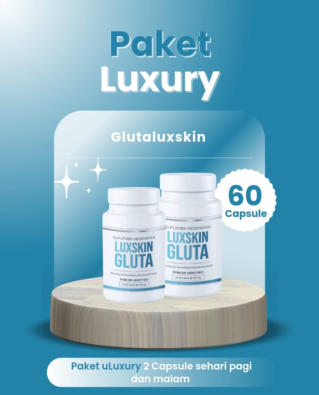Kemasan Botol Luxskin Gluta tampak depan